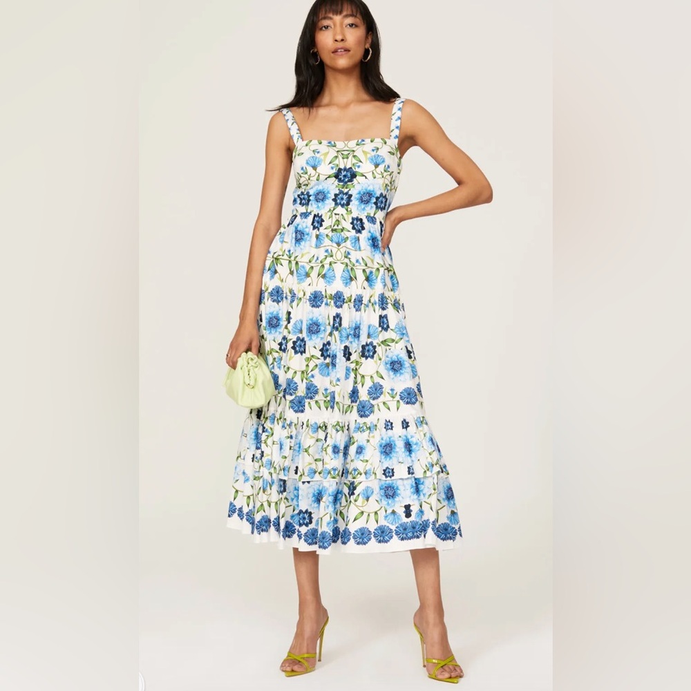 Borgo de Nor Daniela Cotton Poplin Tiered Floral Midi Dress